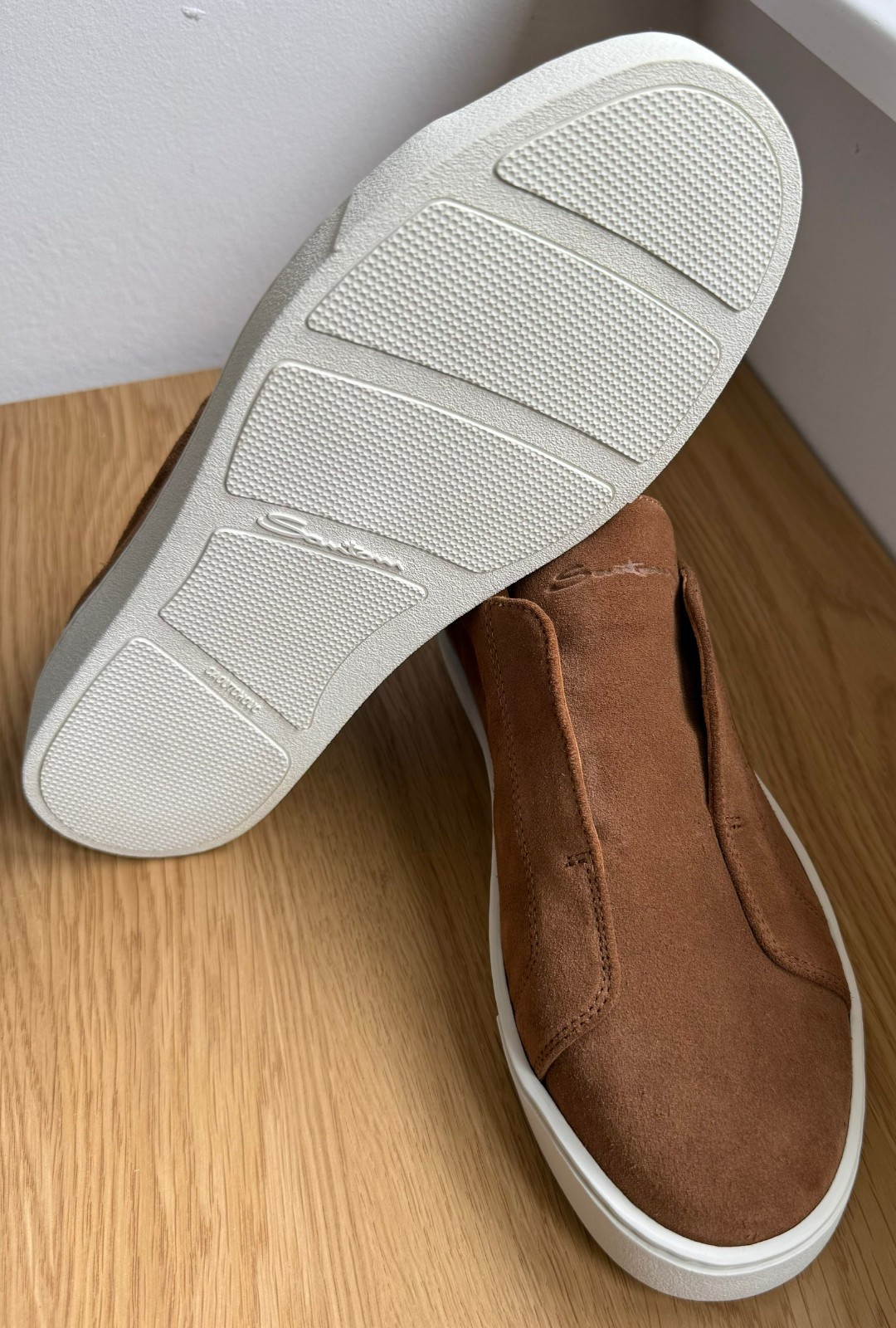 Santoni slip on brown suede sneakers/leather shoes/made in Italy / 43EU/10US/9UK