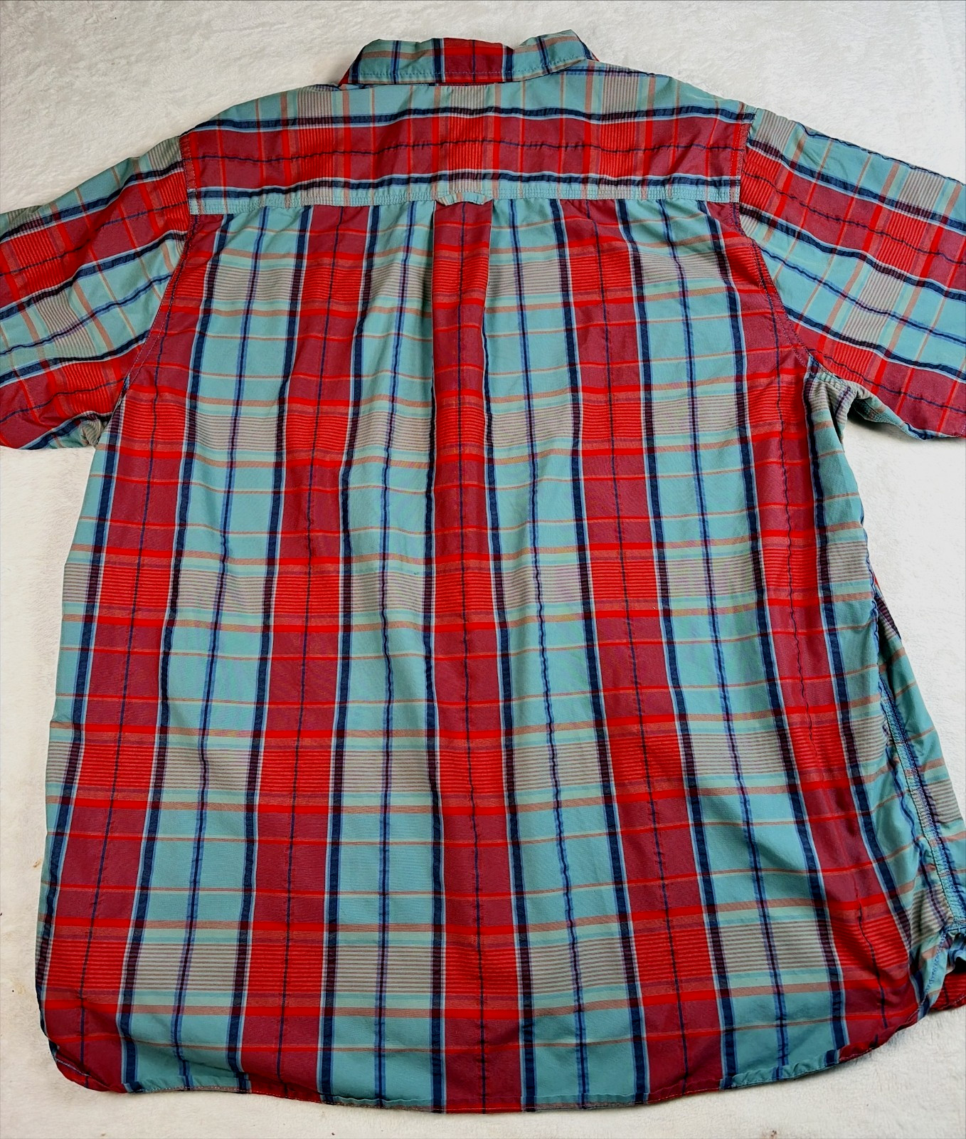 The North Face Mens Short Sleeve Shirt 2XL Red Gray Plaid Nylon/Poly Wicking