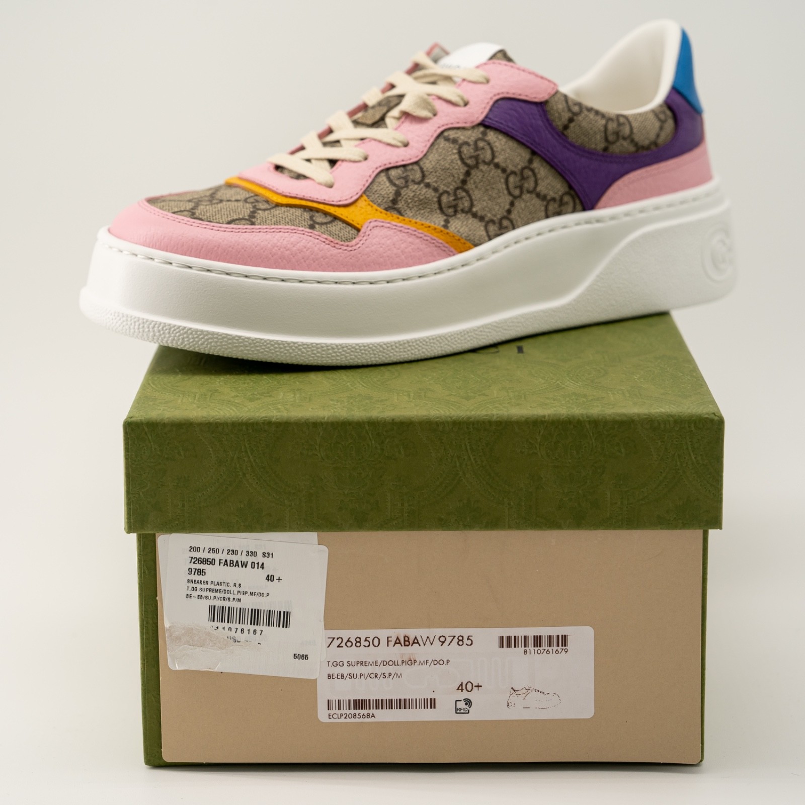 Gucci Women’s Sneakers Leather Chunky B Pink Beige GG Purple size 40.5 10.5 US