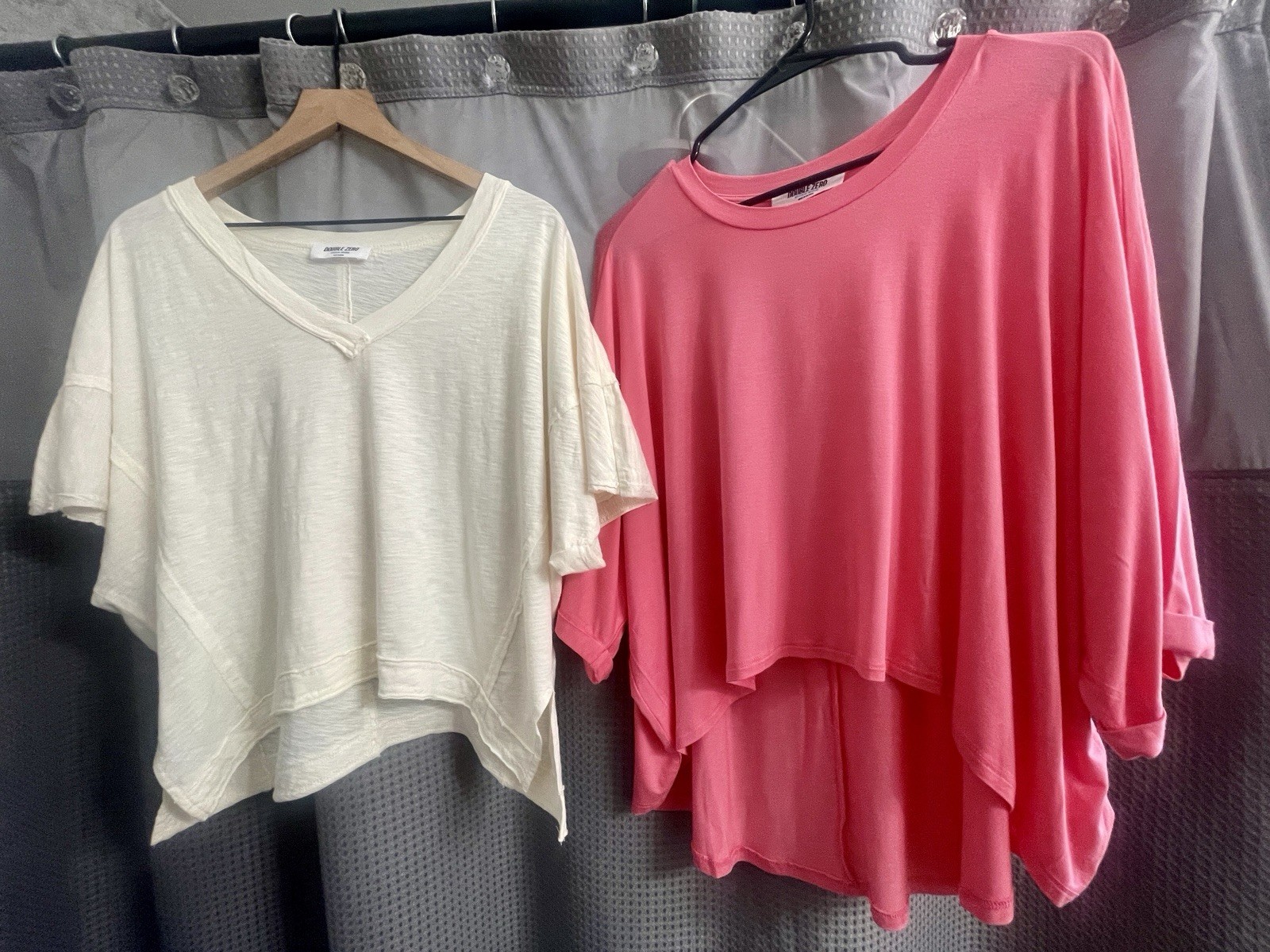 Set of 2 Double Zero Hi-Lo Batwing Sleeve Top Pink & Boxy Cream Top Sz M NWOT