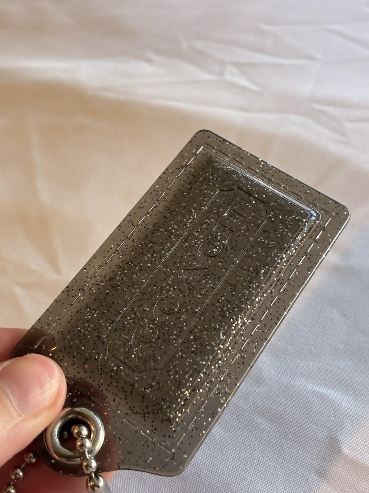 Coach Black Silver Glitter Transparent Resin Hang Tag Bag Charm