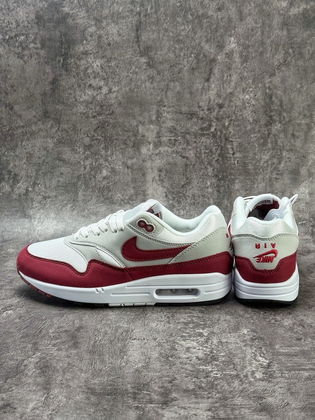 Nike Air Max 1 Men Running Shoes White Maroon Premium Upside Down Sneaker New 👟