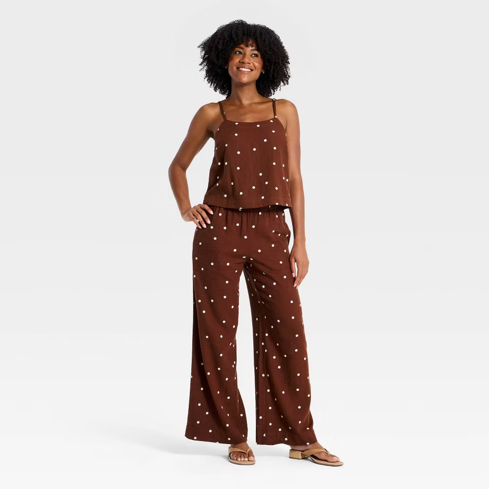 Women High-Rise Linen Wide Leg Pull-On Pants – A New Day Brown
