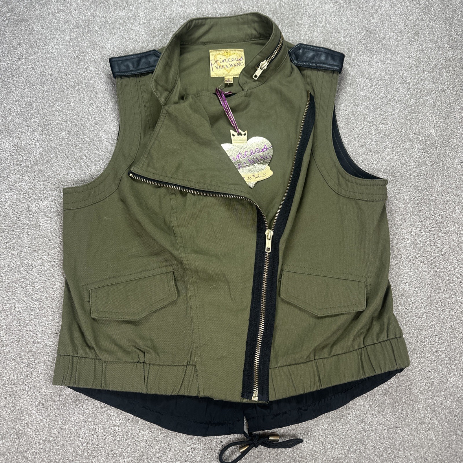 Princess Vera Wang Gold Zip Up Vest Green Small Grunge Retro Biker Hip Gothic