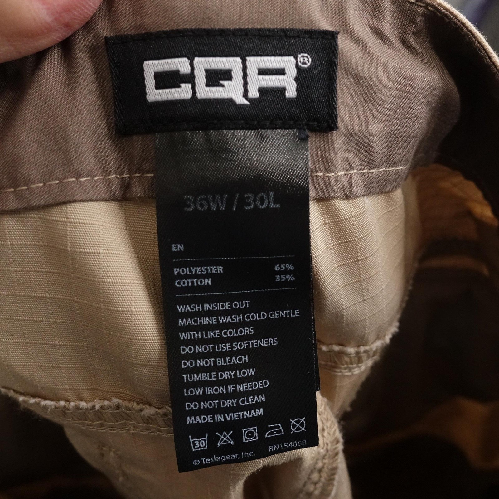 CQR Cargo Tactical Pants Mens 36×30 Beige Regular Fit Ripstop Poly Cotton