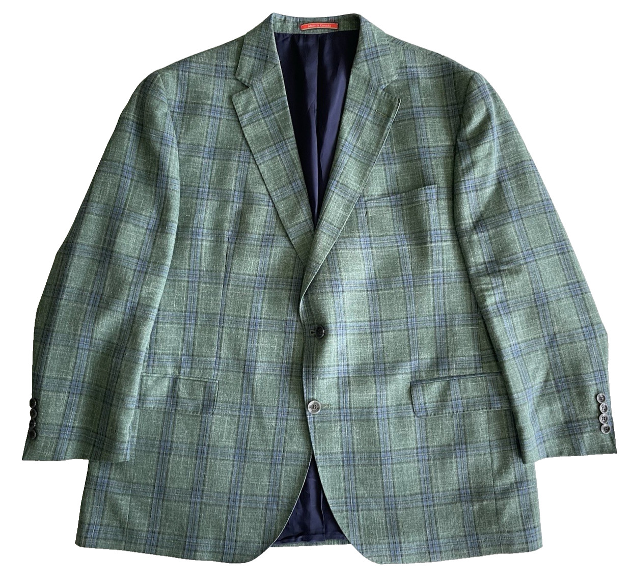 Cremieux Loro Piana Summertime Sport Coat Mens 48R Plaid Green Wool Silk Linen