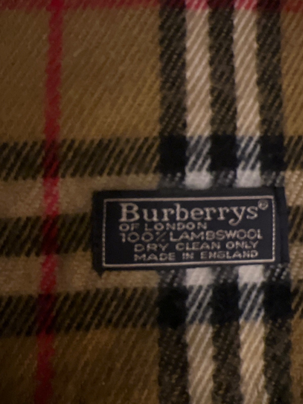 Mens “Burberrys” scarf 100% lambswool dry clean only made in England