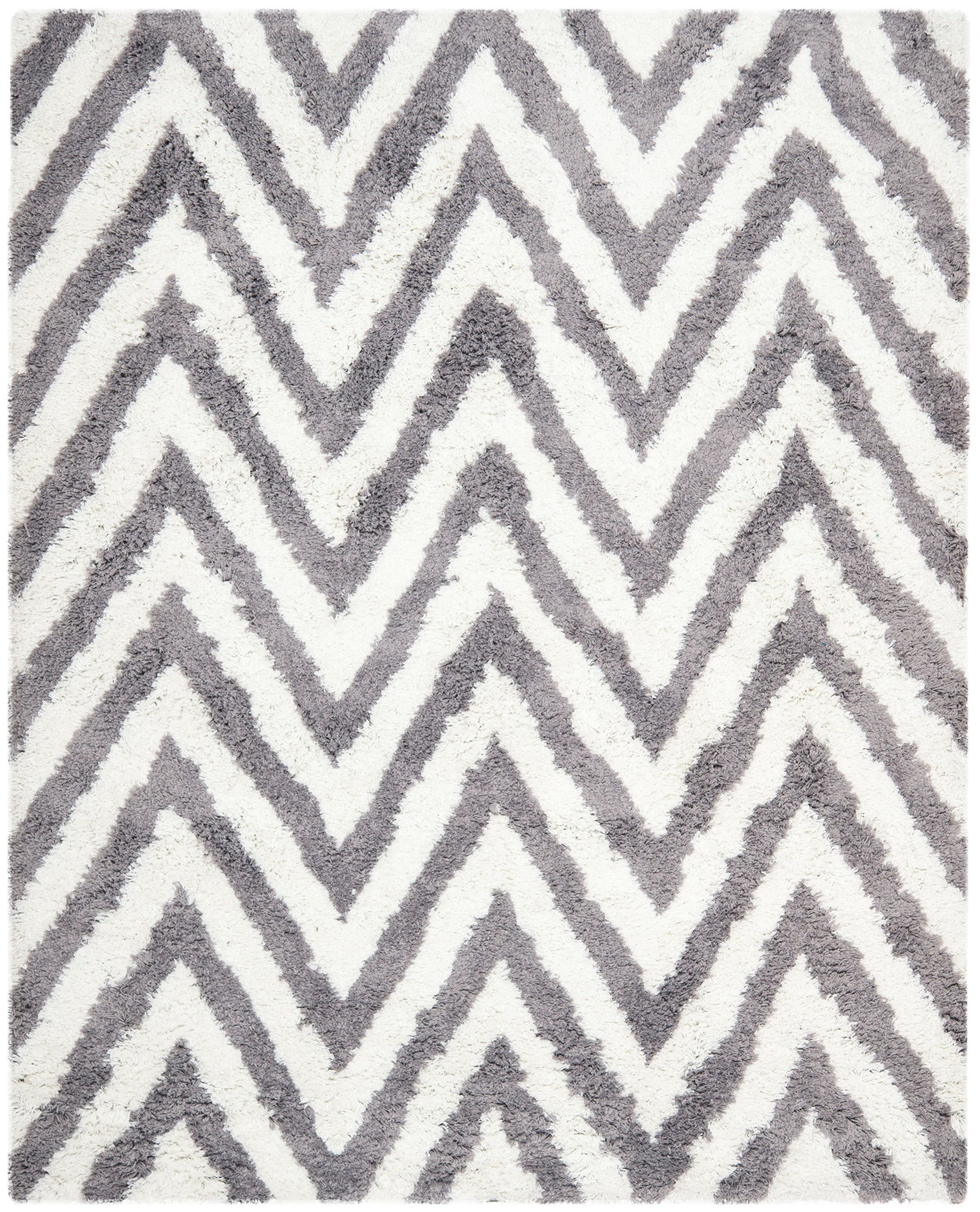 Safavieh Chevron Shag 9 x 12 (ft) Loomed Synthetic Ivory/Gray Rectangular|17000