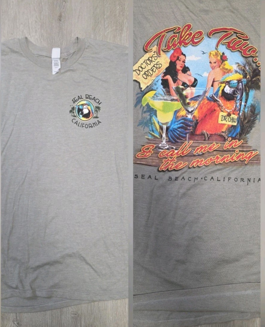 Seal Beach California Graphic Logo Gray T-shirt Mens Medium