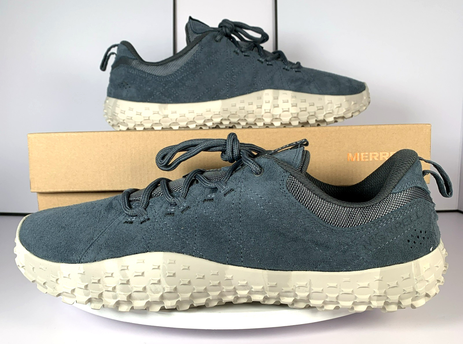 Merrell Mens Wrapt Slate Blue Gray Barefoot Minimalist Suede Sneaker Shoes, 13
