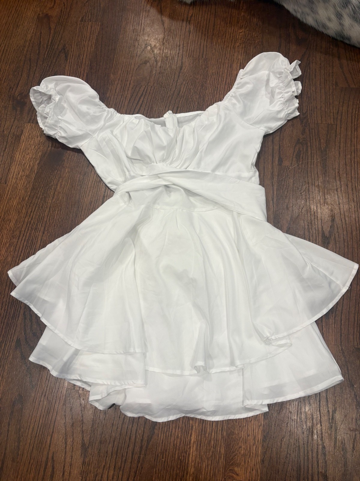 White Puff fairy core milkmaid babydoll Sleeve Romper with Tie Waist