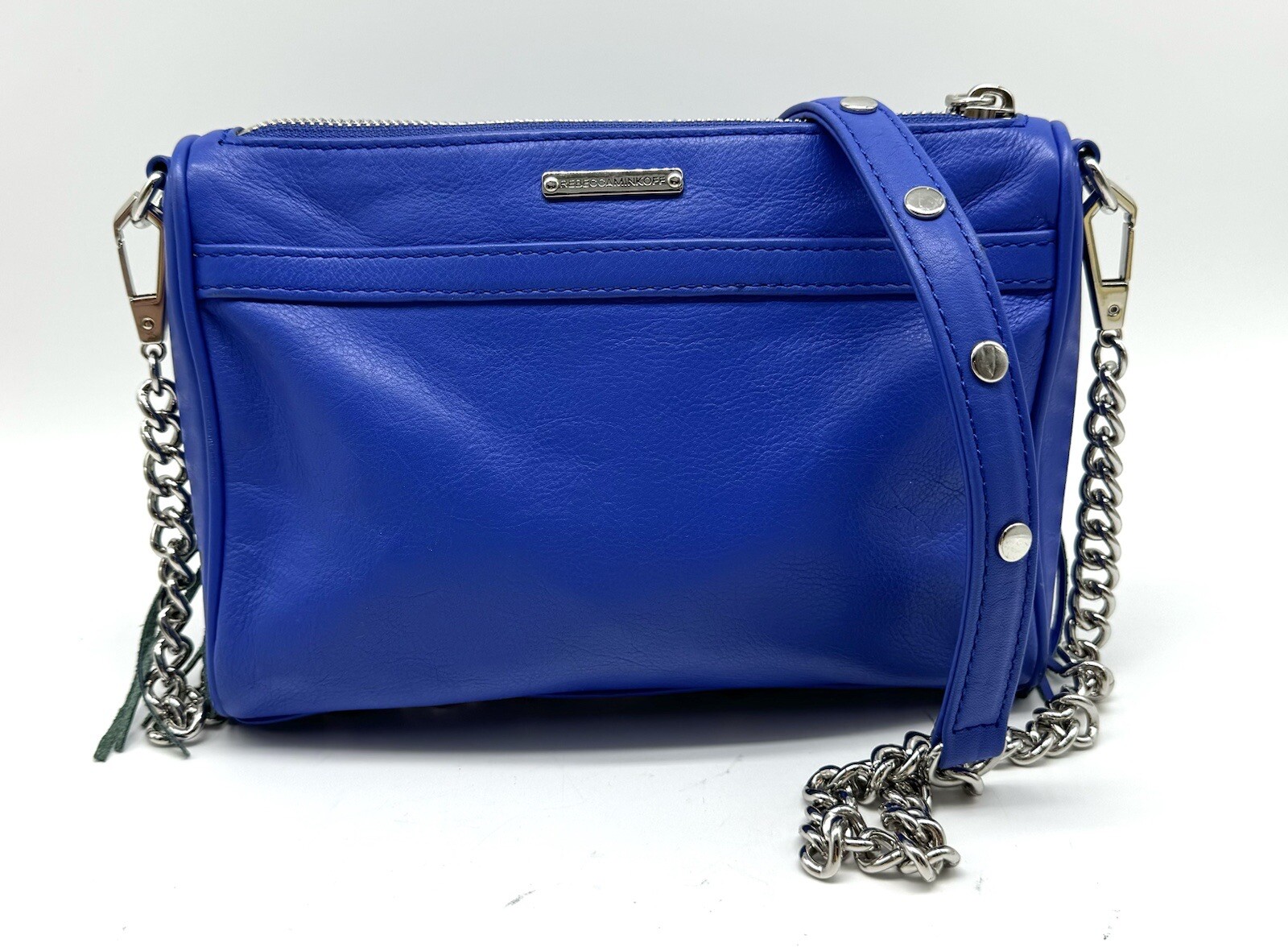 Rebecca Minkoff Mini MAC Fringe Crossbody Bag Cobalt Blue Leather Chain NWOT