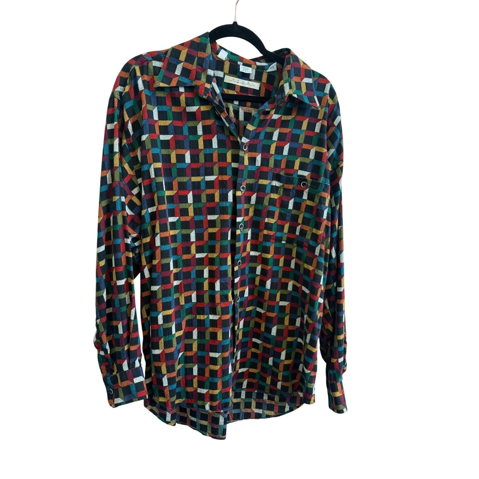 VTG Haupt Mens Geometric Multicolor Shirt Made in Germany Size 42 L 16.5