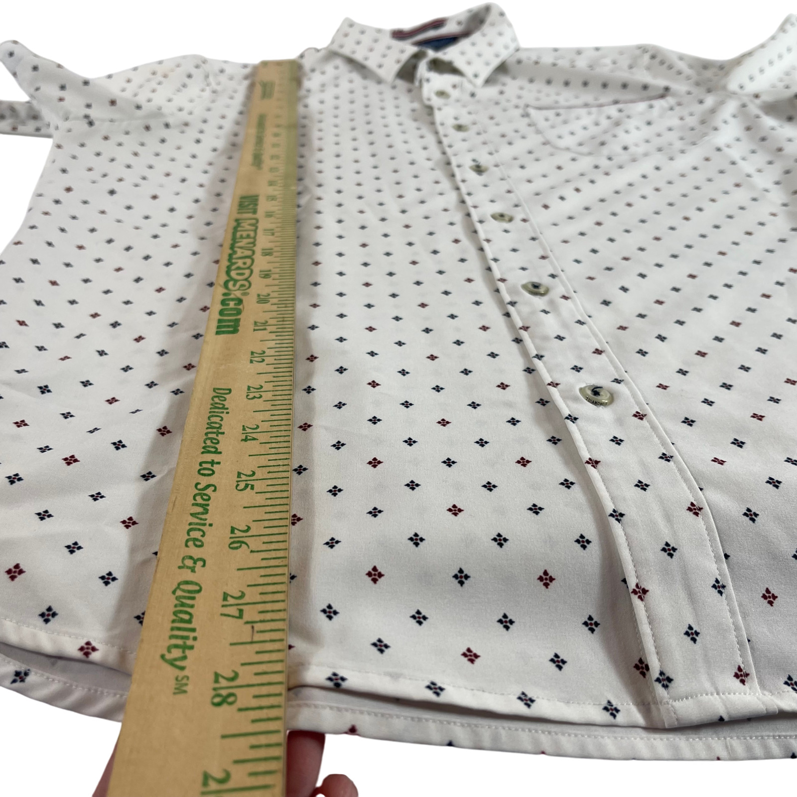 7 Diamonds 4 Way Stretch Button Front Shirt Mens Large White Dot Pocket
