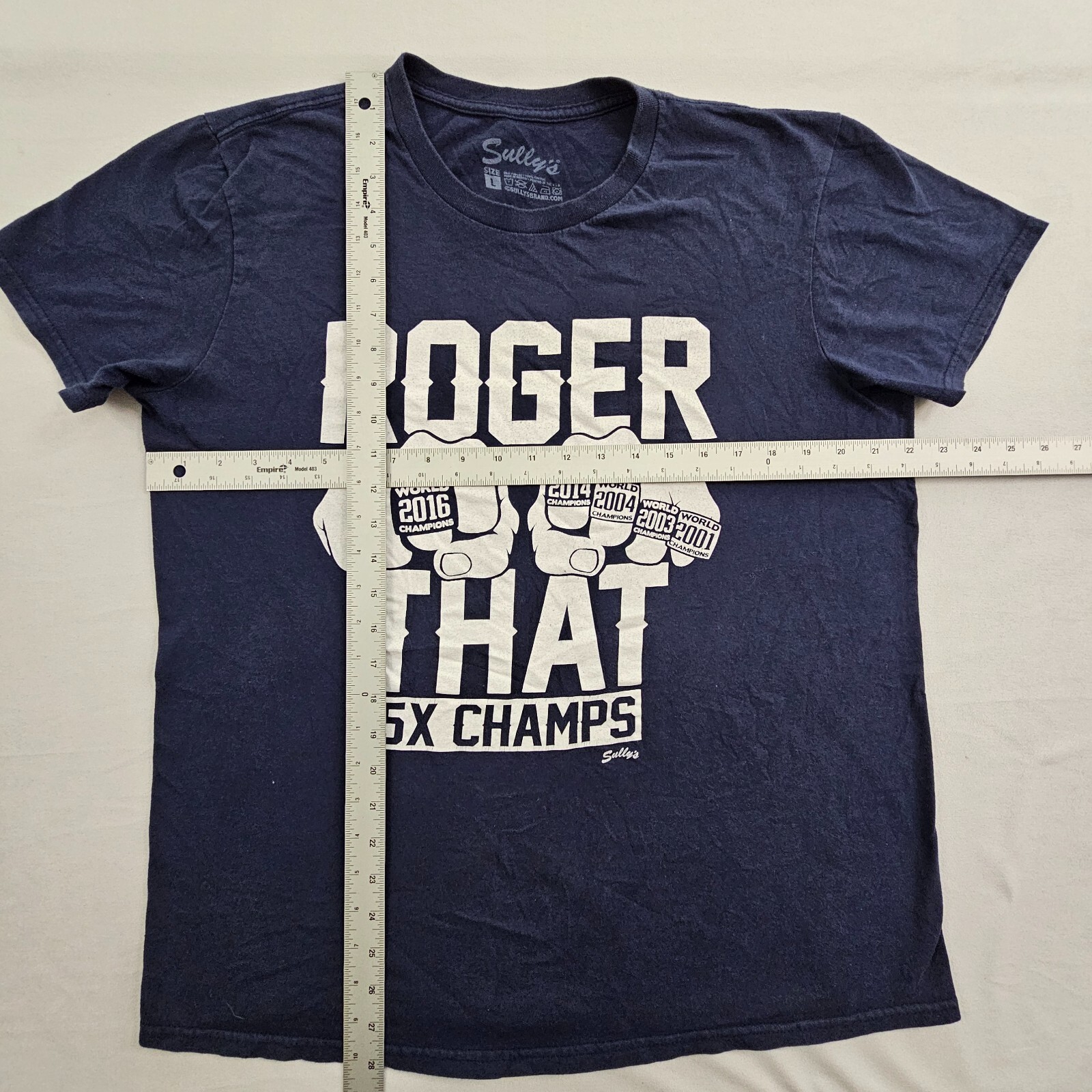 NE Patriots 5X Champs Roger That Sully’s Blue Short Sleeve T-Shirt Men’s L