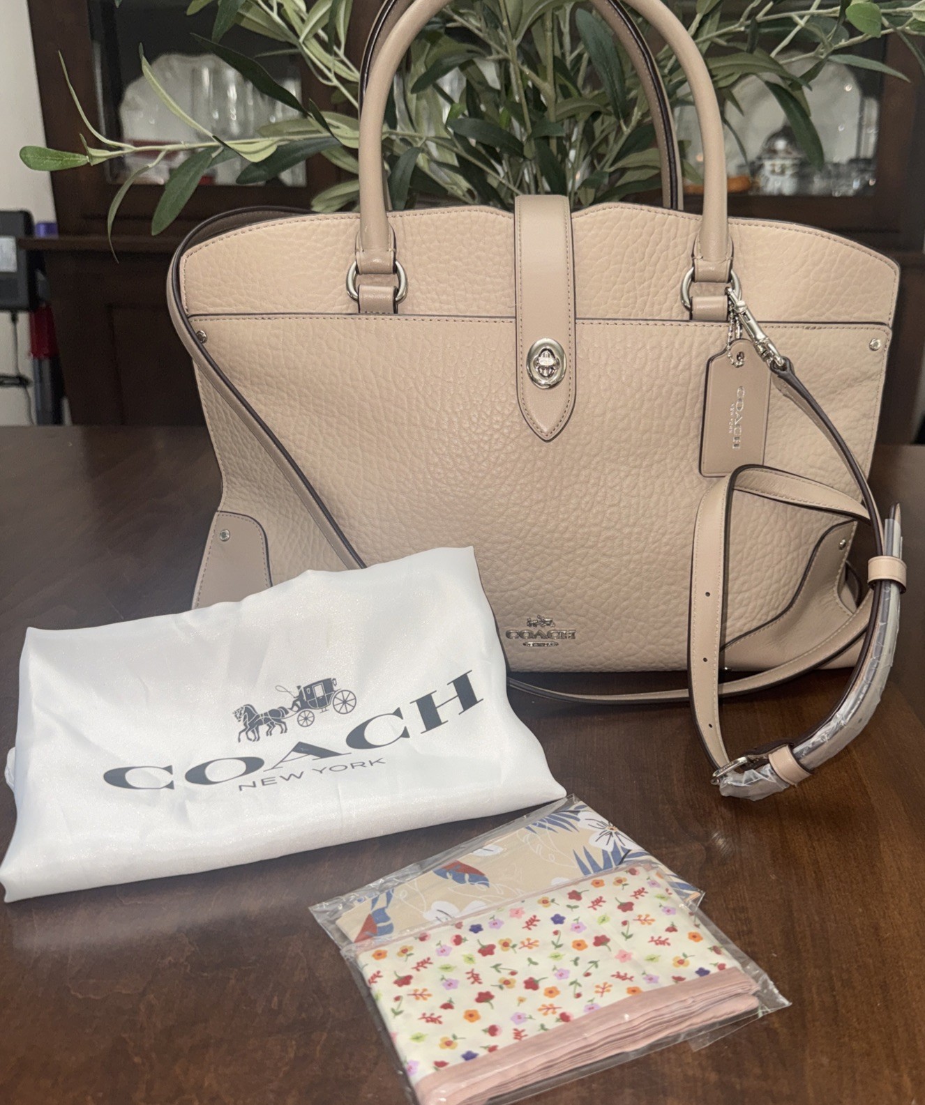 Coach F37575 Mercer 30 In Stone Soft Grain Leather Convertible Satchel