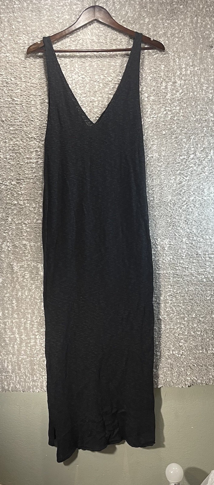 Mikuta Black Midi Dress Cotton Viscose Linen Blend Xl Minimalist Preppy Coastal