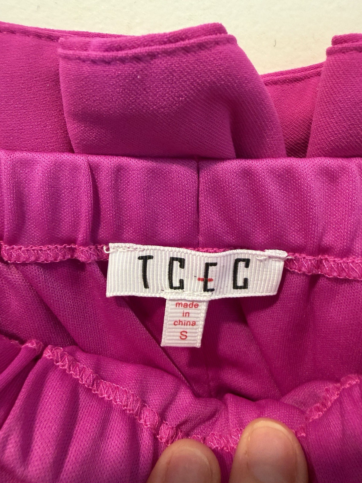 TGEC Women’s S Pink/Red Ruffle Spaghetti Strap Square Neck Peplum Cami Top