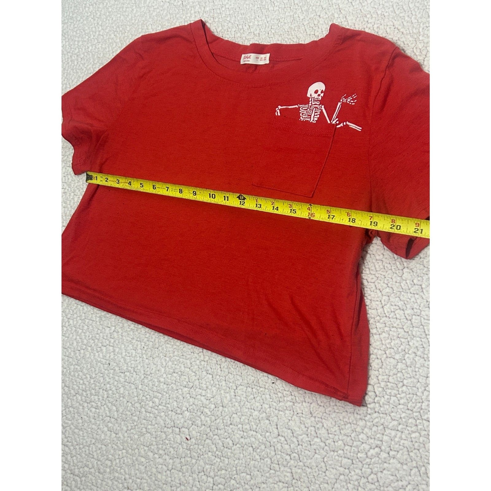Y2K Halloween Romwe Red Skeleton Pocket Graphic Cropped Tee L