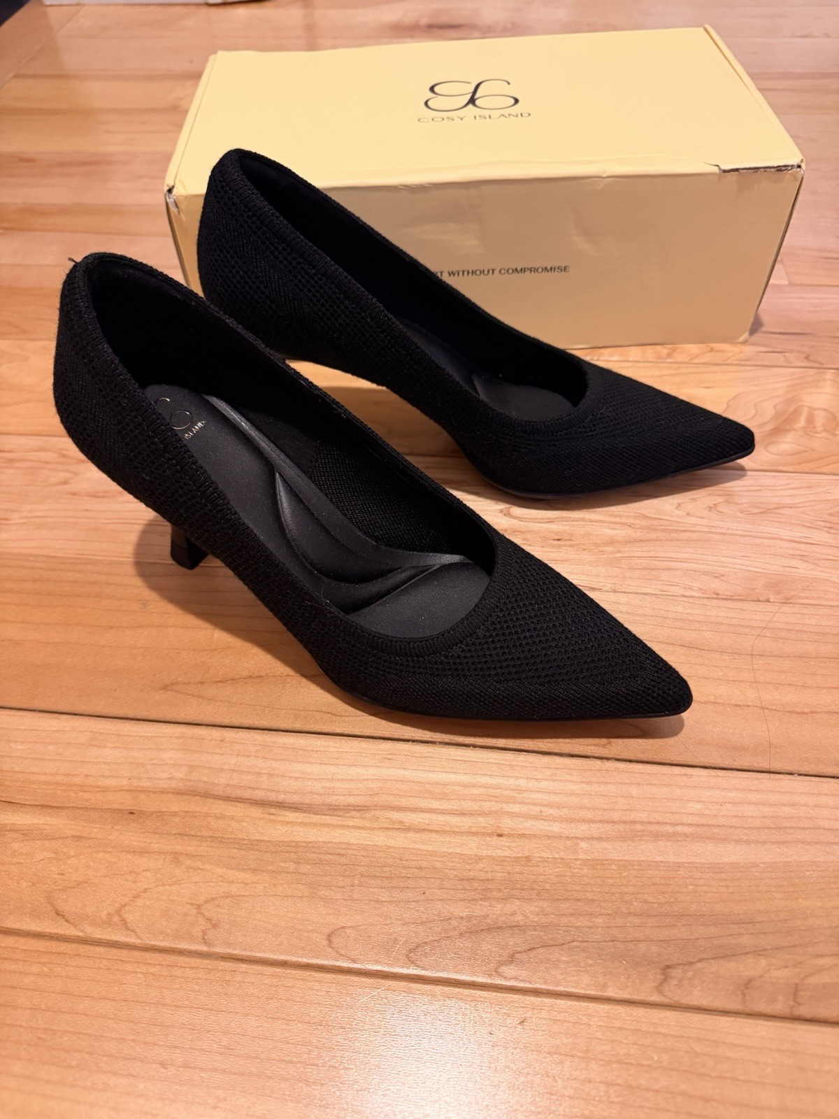 Cosy Island Women’s Black Pointed Toe Pump Slip-On Textured Synthetic US 7
