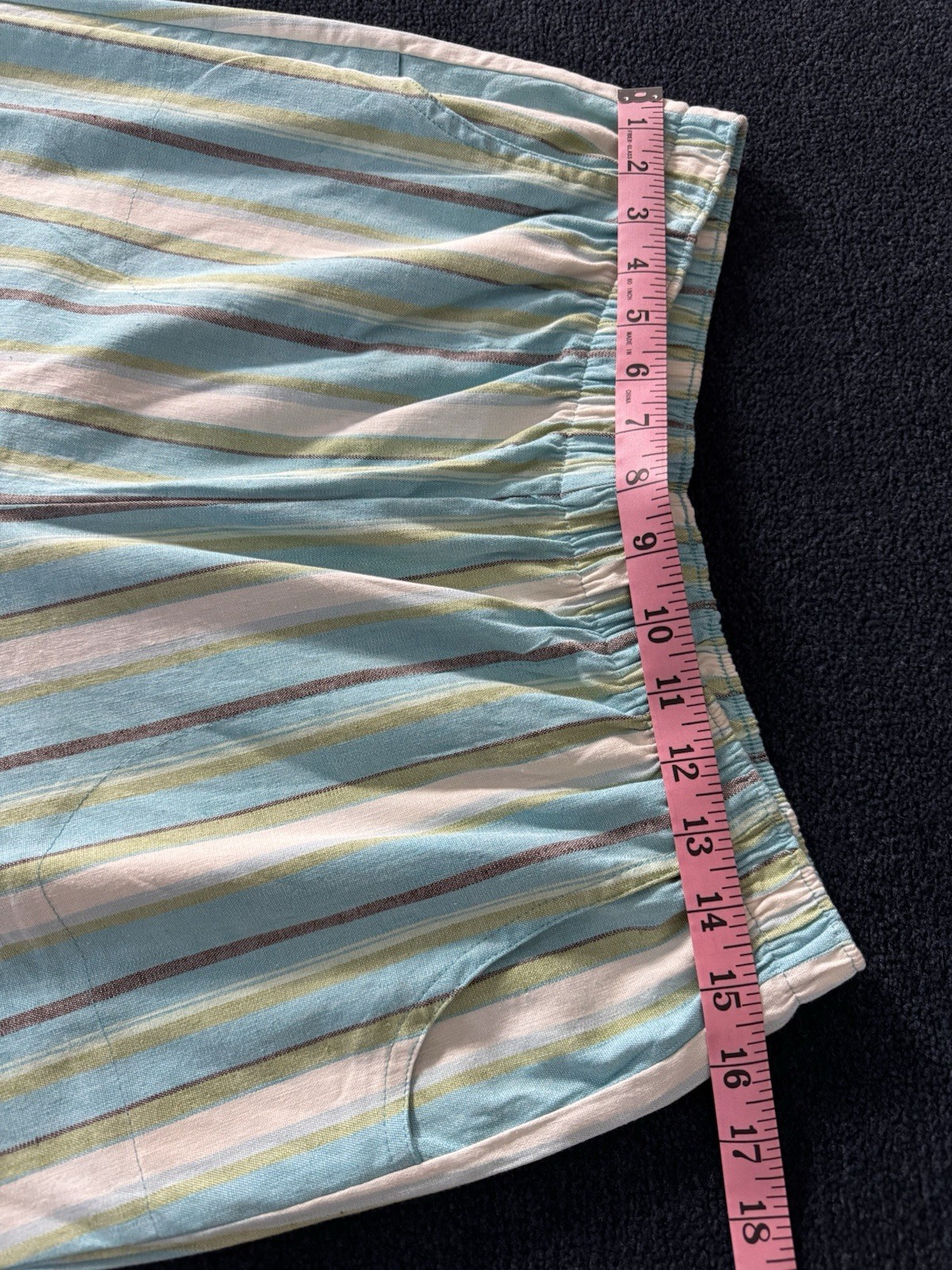 Denim & Co Linen Cotton Striped Elastic Waist Capri Pants Summer Vacation Boho