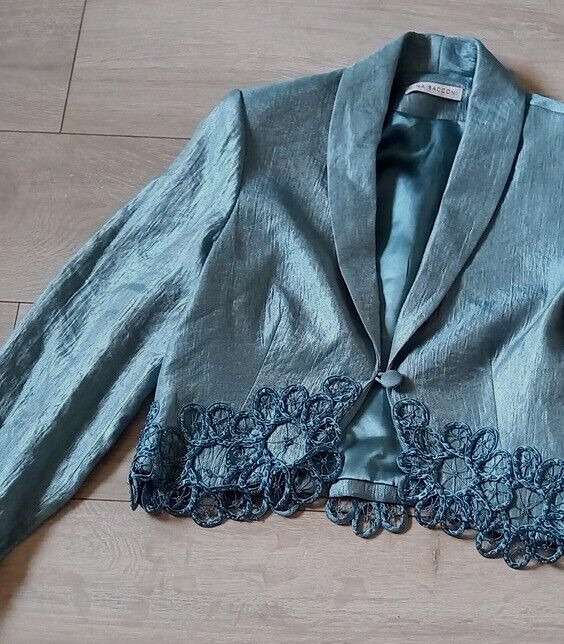 Gina Bacconi Duck Egg Dress & Jacket Faux Silk Embellished Wedding Occasion UK8