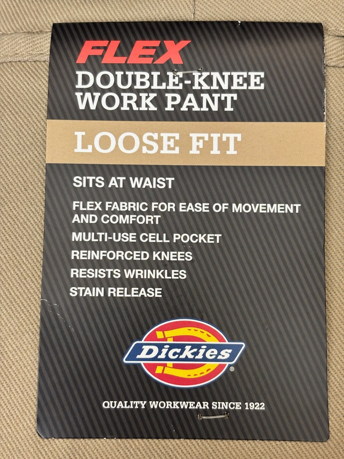 dickies mens khaki double knee cell phone pocket loose fit flex work pants 40×32