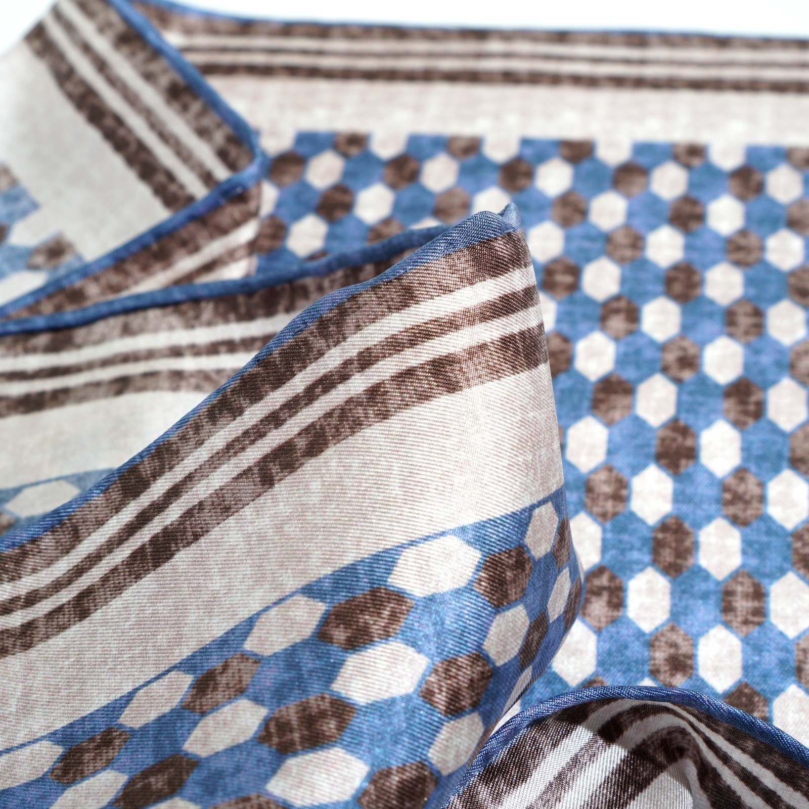 Men’s 100% Silk Twill Handkerchief Denim color &brown Pocket Square 21″ 53cm