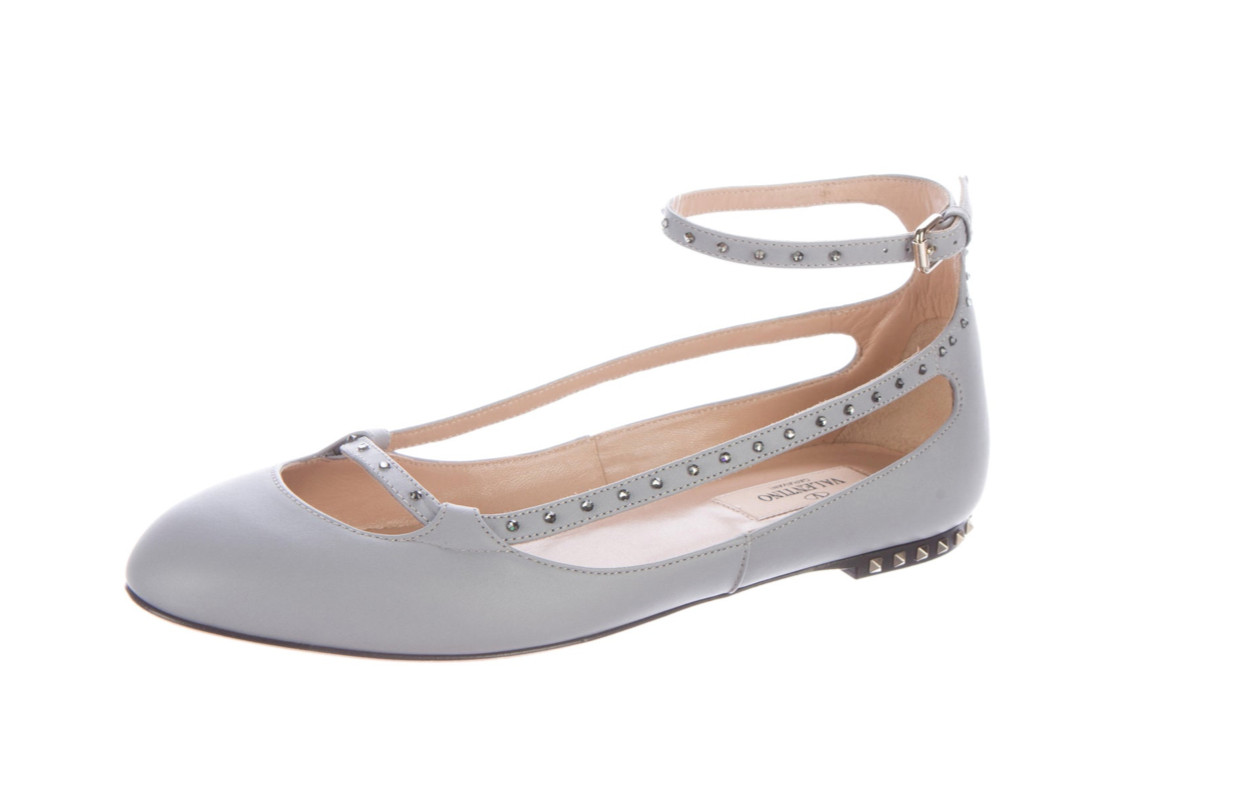 NIB Valentino Stardust Babe Ballerina Rockstar pale blue/grey round toe flats 36