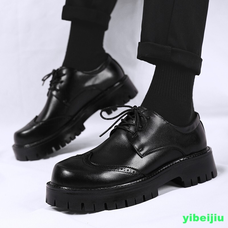 Mens Platform Derby Dress Formal Leather Shoes Wing Tip Thick Sole Big Round Toe