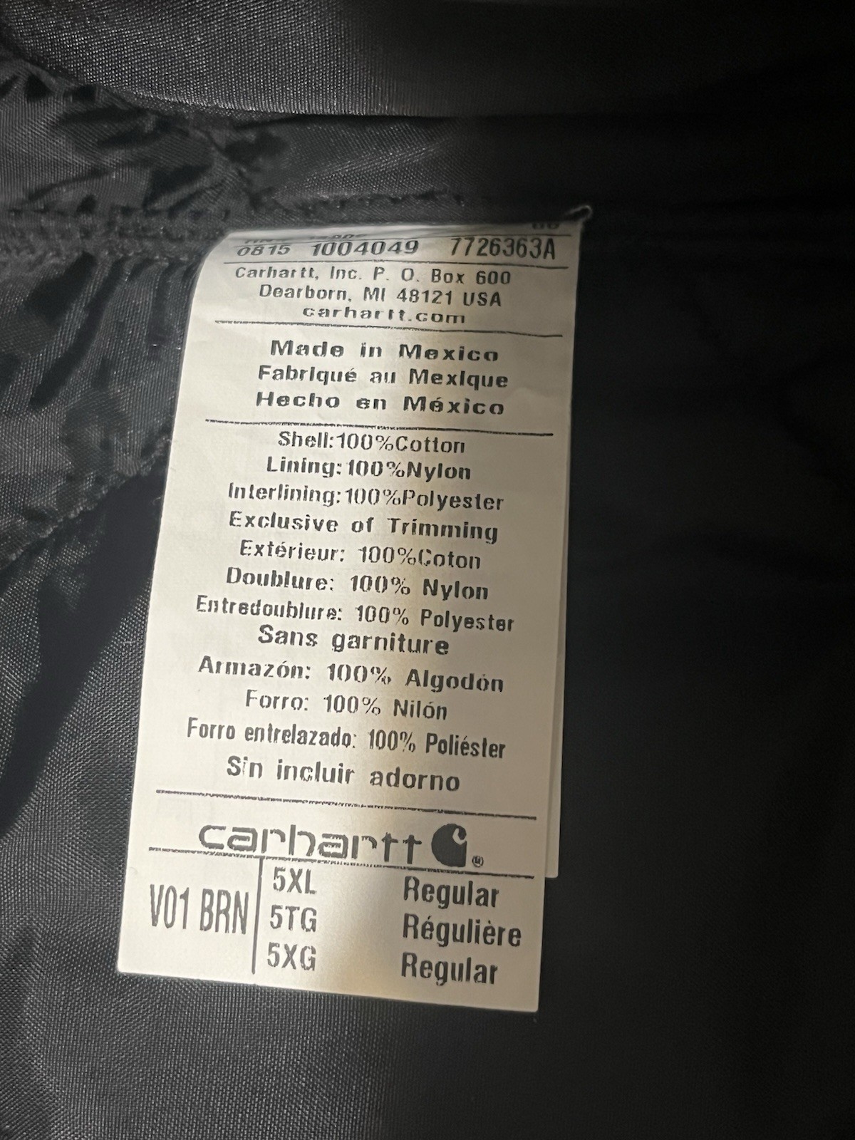 Carhartt Vest Firm Duck Work Quilted Size 5XL -Brown Vintage