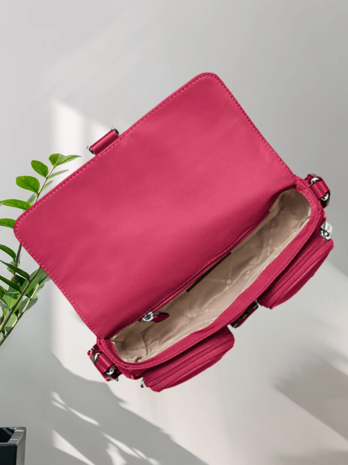 Michael Kors Khai Medium Nylon Double Pocket Flap Messenger Bag Dark Raspberry