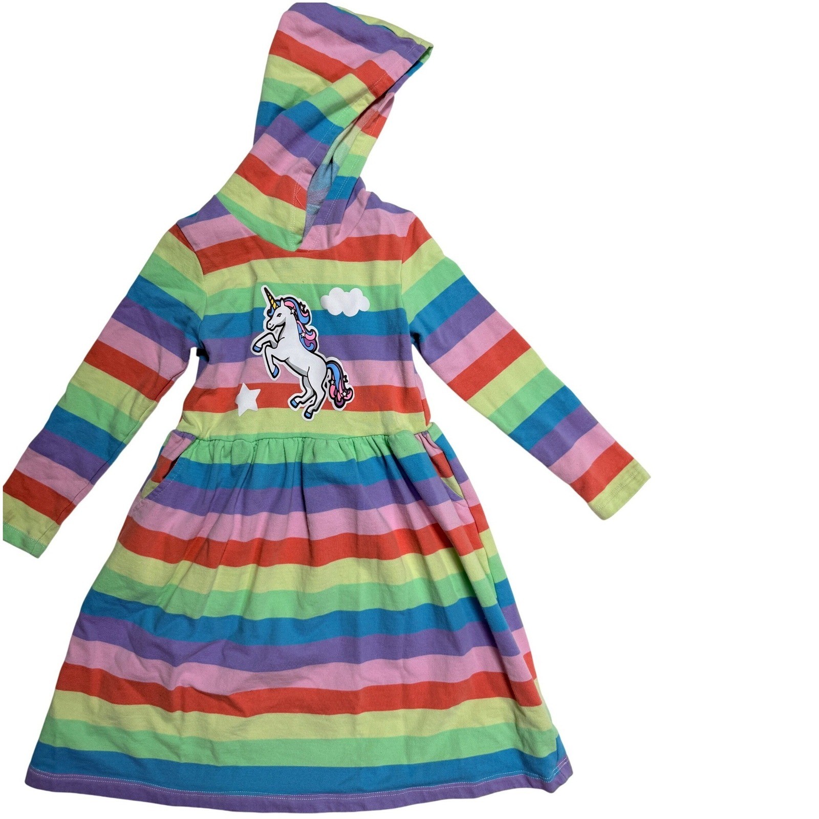 Vaschy Kids Unicorn Hoodie Sweatshirt Dress Girls 6T Rainbow Striped Pockets