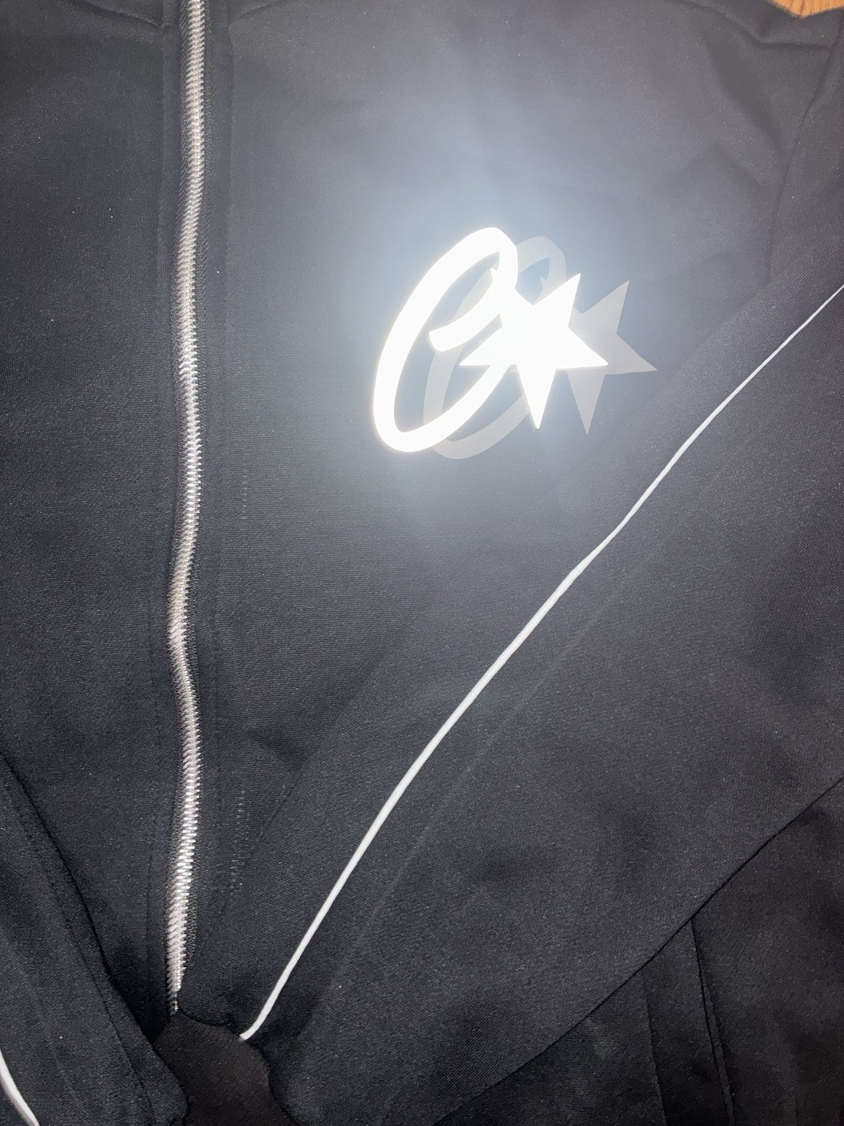 Corteiz Men’s Black Tracksuit Set Medium Reflective Logo Full Zip Jacket & Pants