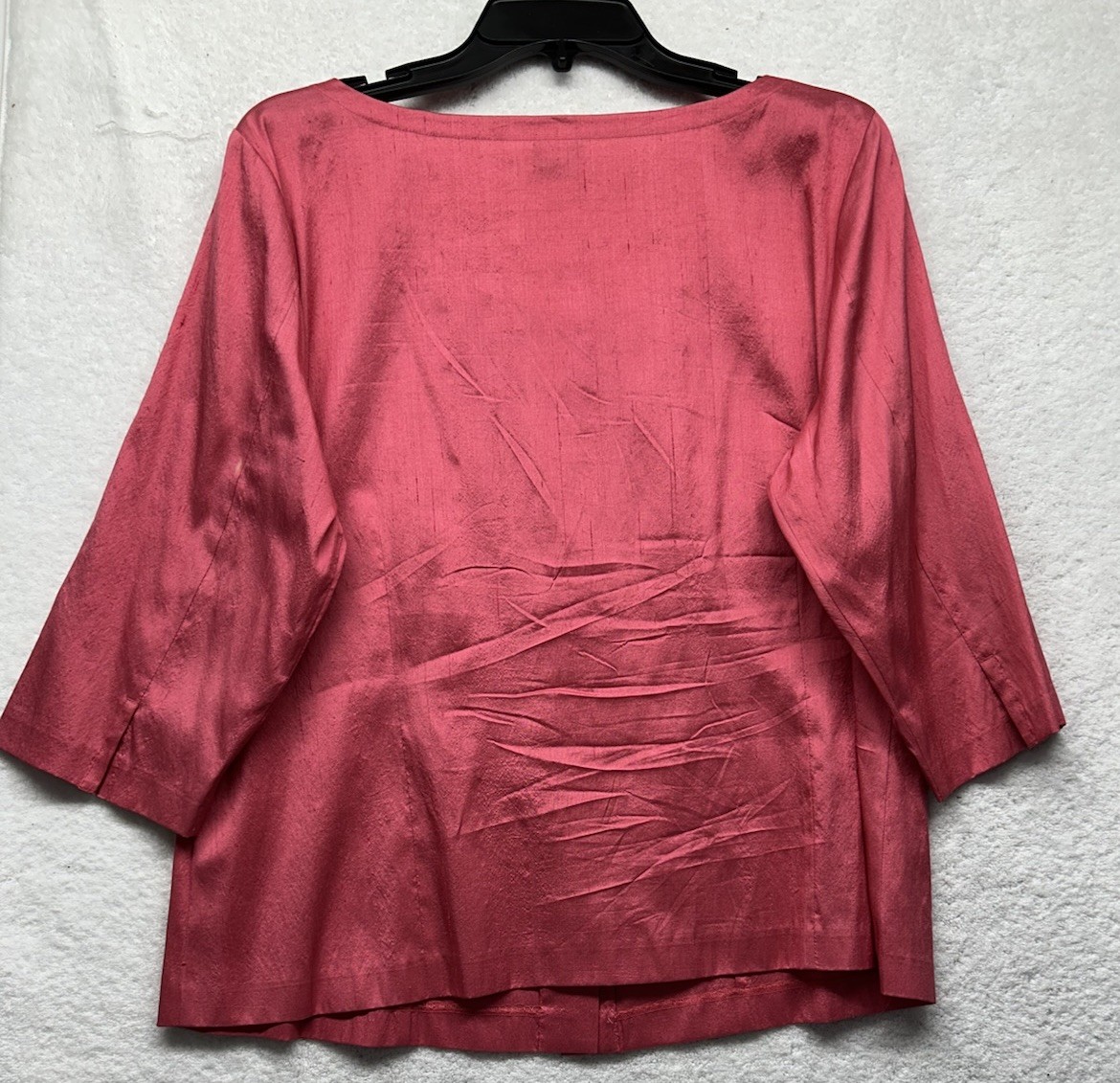 Eileen Fisher Womens Size L Pink 1/2 Sleeve Silk Button Up Top (K3)