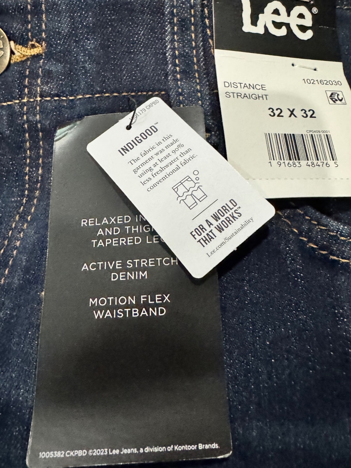 Lee Straight Taper DkBlue Size 32X32 Distance Active Stretch 98% Cotton/Elastane