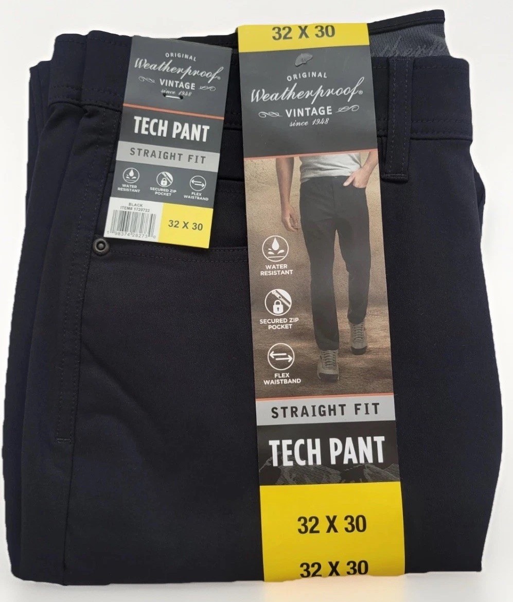 Weatherproof Men’s 32×30 Straight Stretch Tech Pant Flex Waistband Zip Pocket