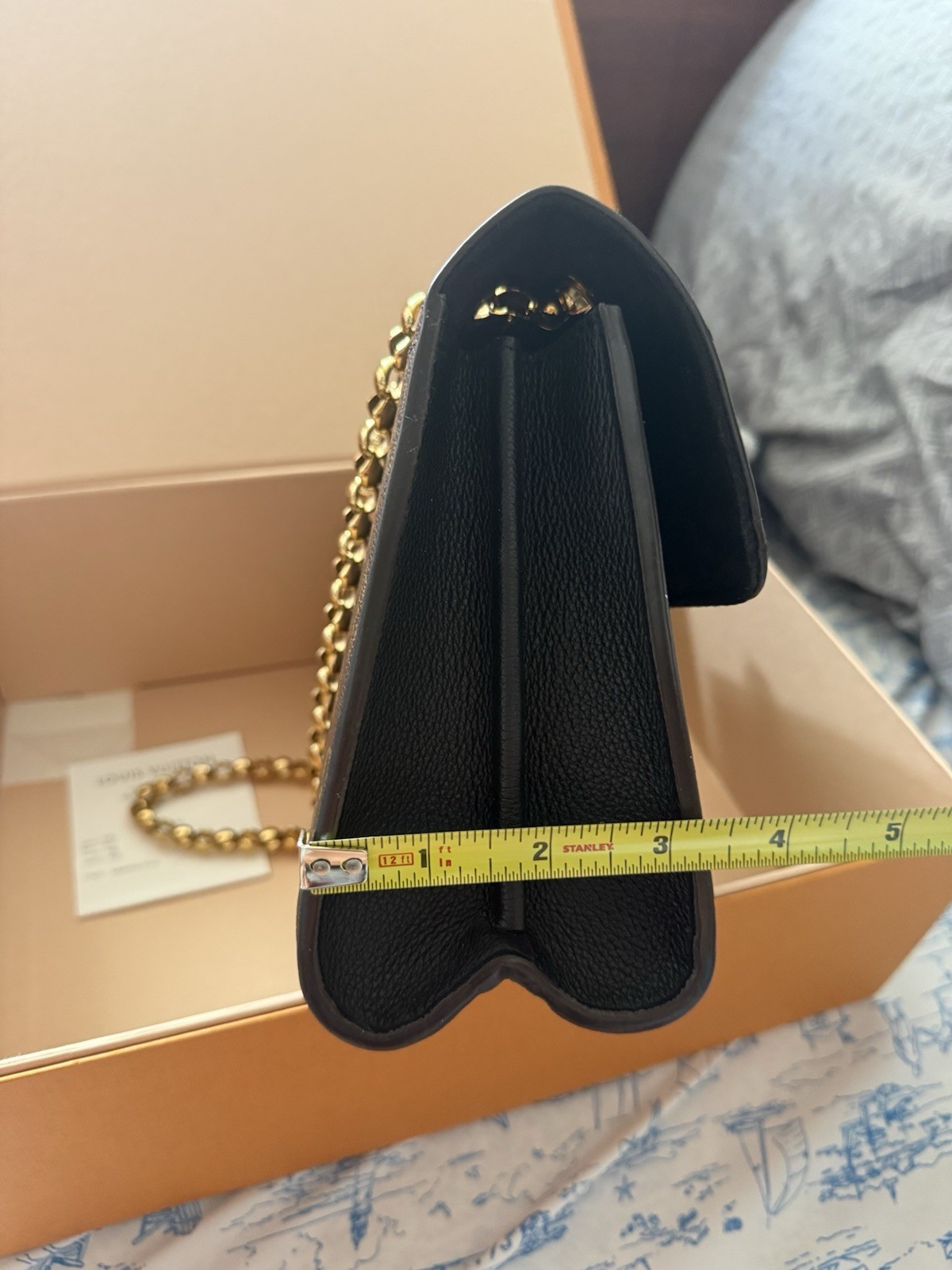 Louis Vuitton Monogram Brown/Black Flap Push Lock Gold Chain Shoulder Bag Box