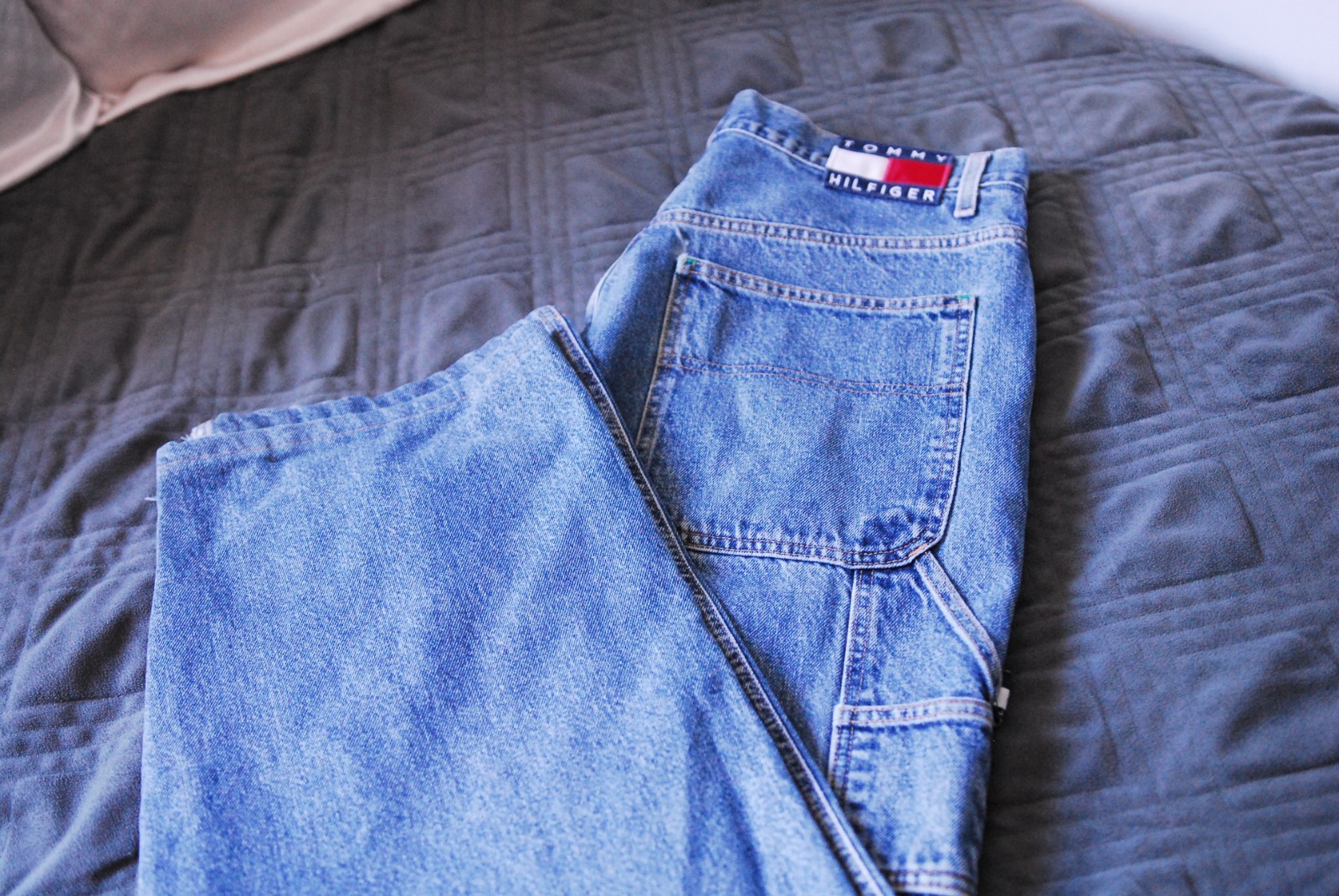 Vintage 90s Tommy Jeans Baggy Denim Carpenter Pants 34×30 Carpenter Hammer Loop