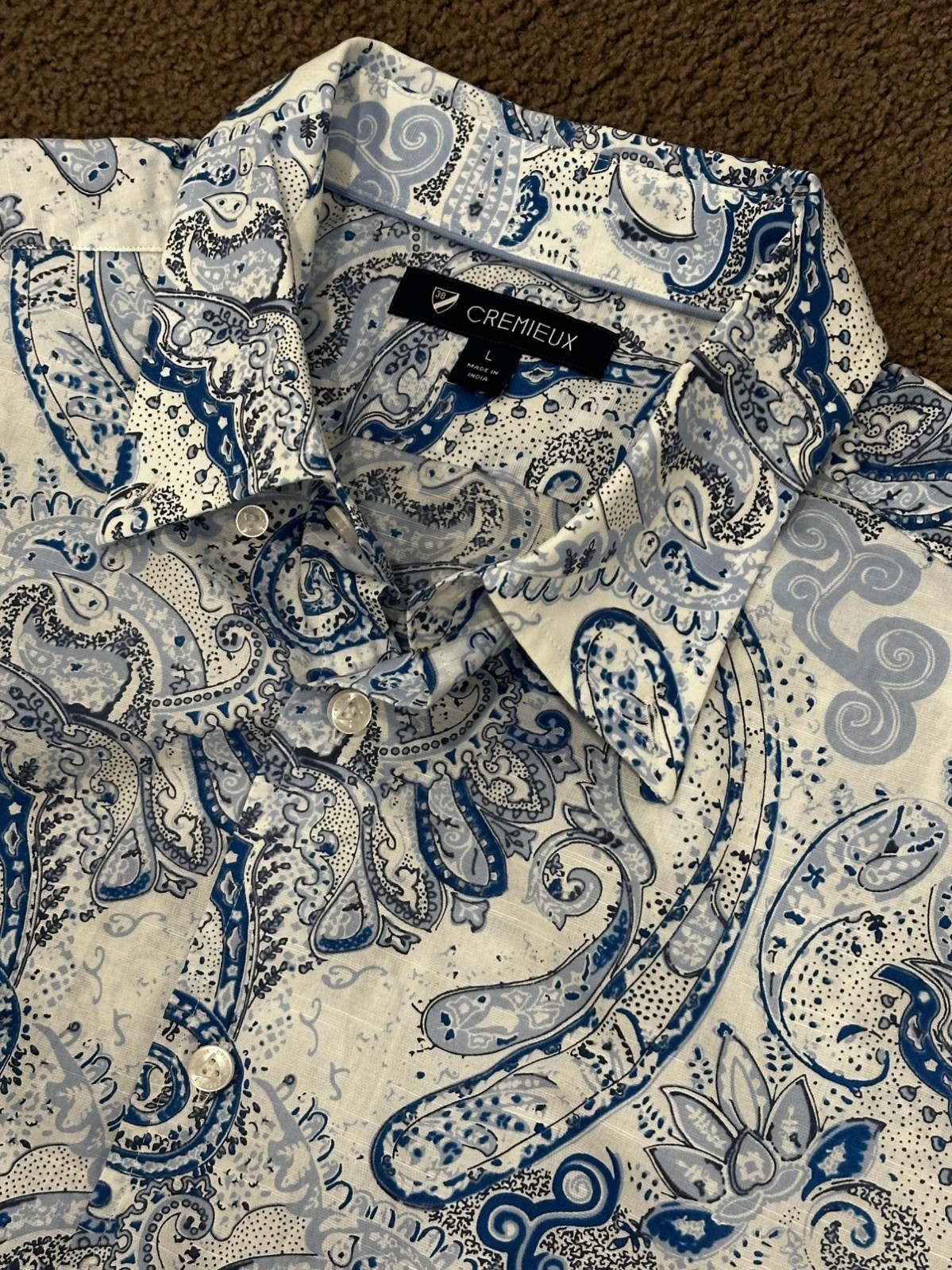 New Cremieux Large Short Sleeve paisley Mens Button Down Casual shirt