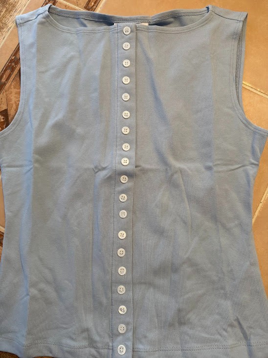 REFORMATION JULIE KNIT TOP MINERAL BLUE SLEEVELESS BUTTON FRONT HIGH NECK Choose