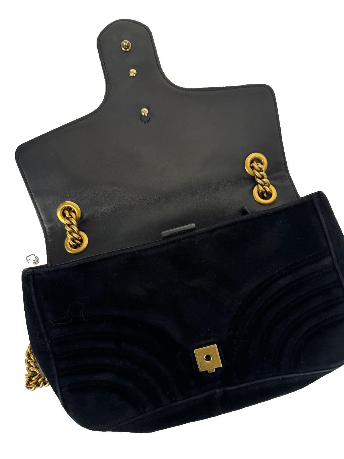 Gucci Auth Black Double G Marmont Medium Velvet Crossbody Shoulder Chain GG Bag