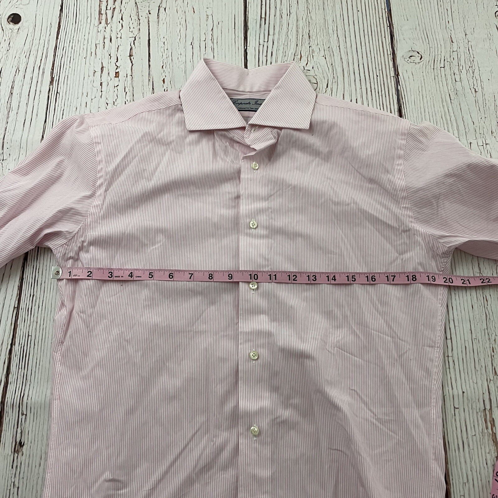 Corporate Image Tom James Long Sleeve Striped Button Shirt Men’s L Pink French