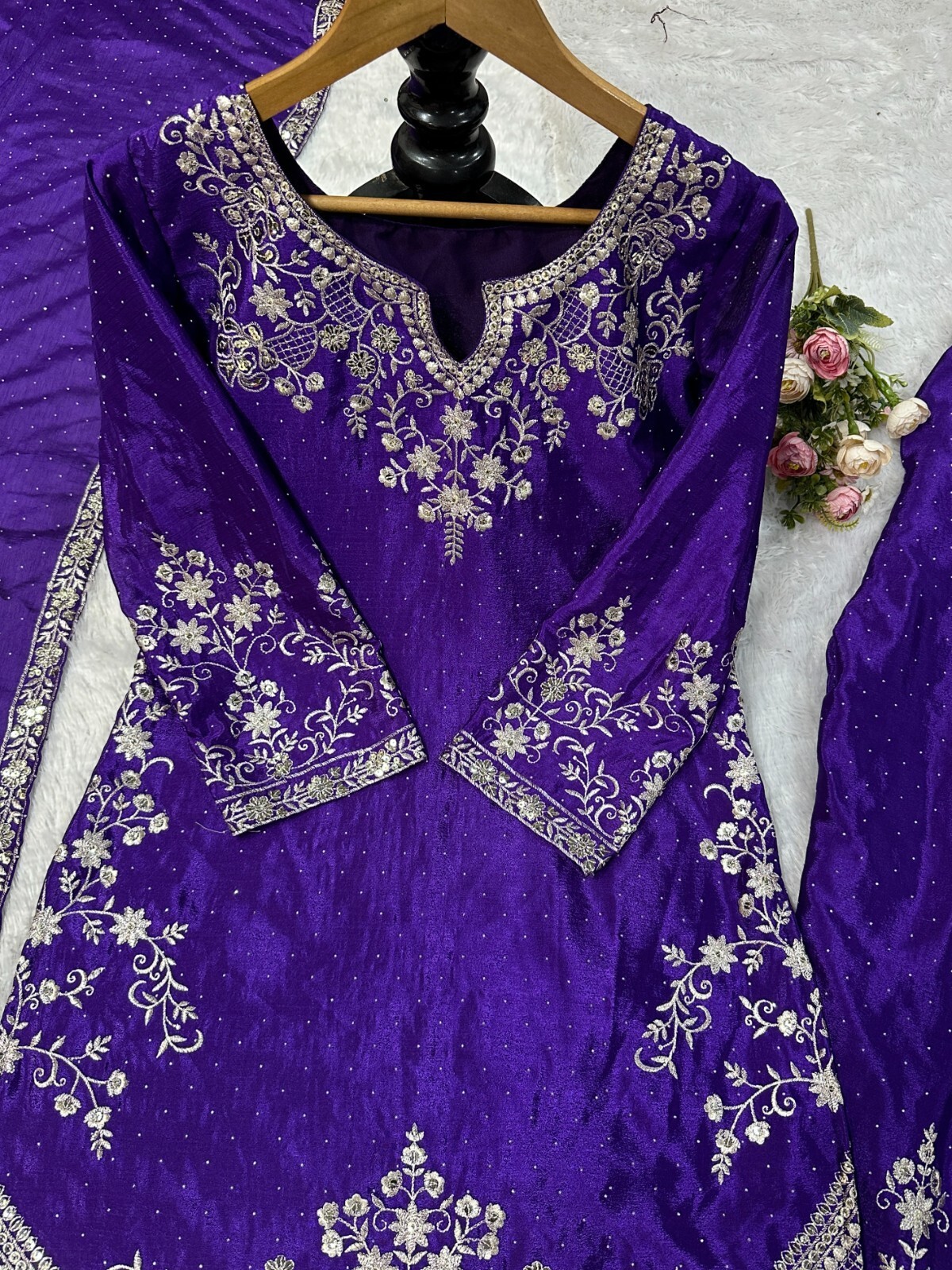 Indian Party Wear Chinon Silk With Embroidery Designer Salwar Kameez Dupatta