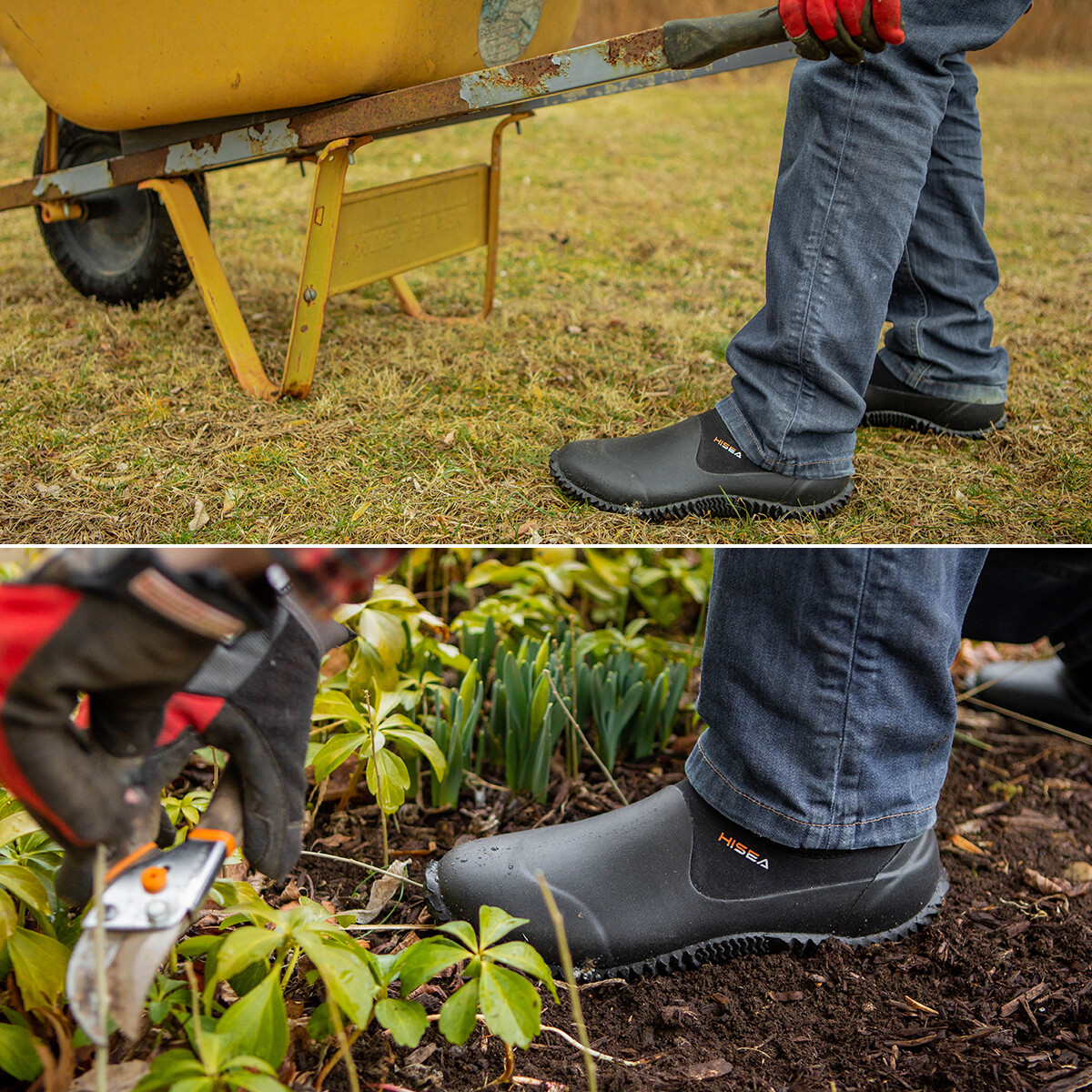 HISEA Unisex Garden Shoes Waterproof Anti-Slip Ankle Rubber Rain Boot Farm Yard