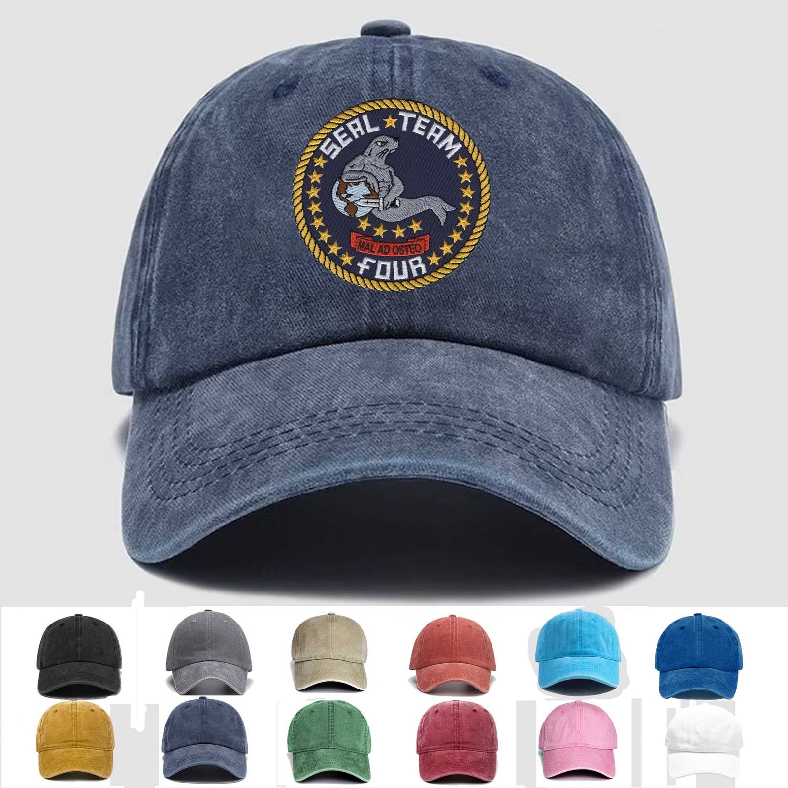 Custom Personalization Embroidered Hat Seal Team 4, Veteran Cap, Trucker Hat