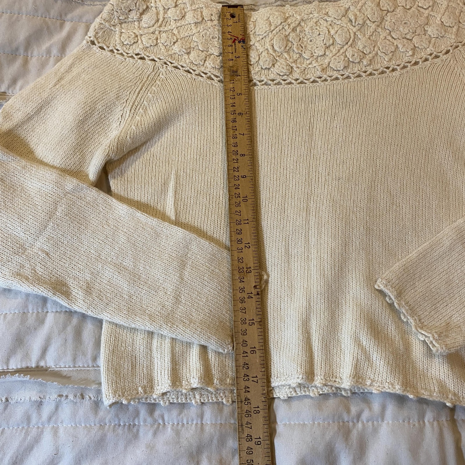 Vtg Styleworks Sweater Womens Small Cream Crochet Floral Crop Angora Ramie 90s