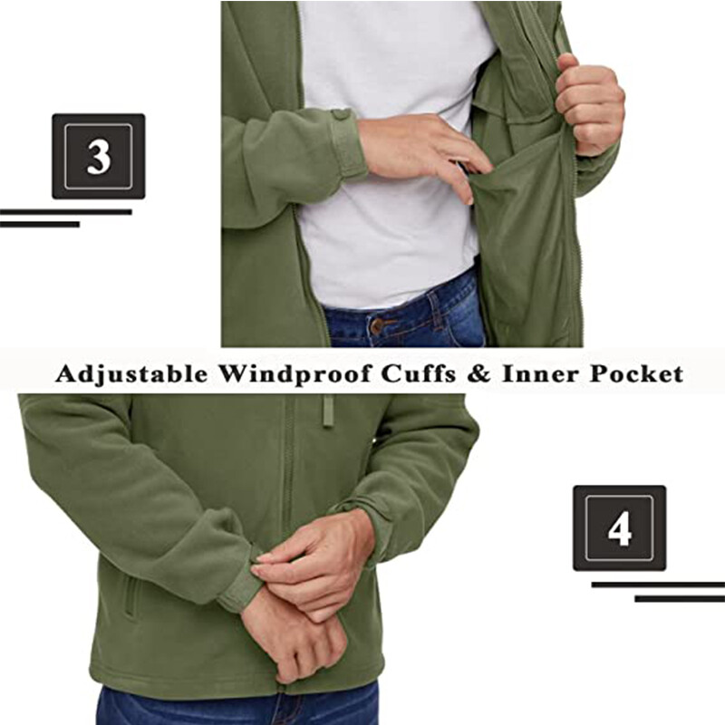 Tactical Mens Jacket Fleece Full-Zip Windproof Coat Outdoor Hiking Work Casual