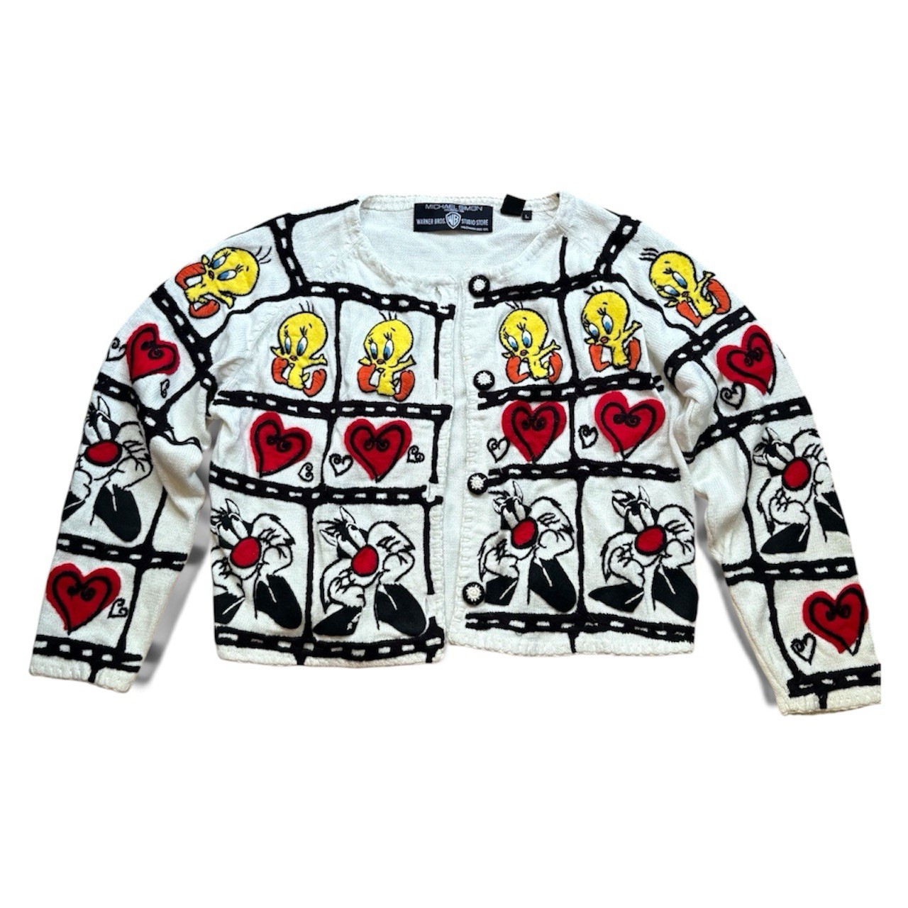 Vintage 1995 Tweety and Sylvester Looney Tunes Embroidered Cardigan