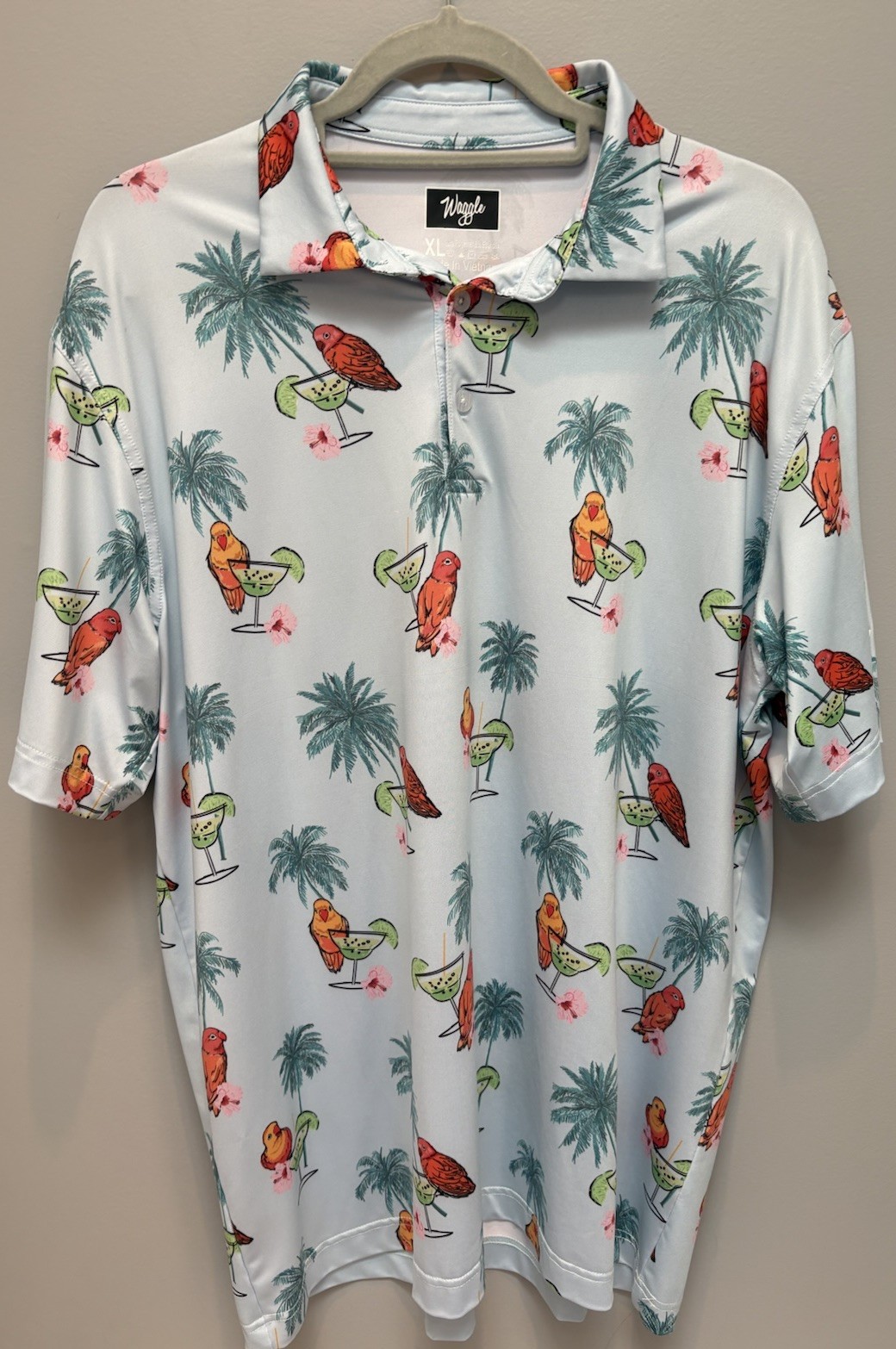 Waggle Golf Polo Shirt XL Tropical Parrot Cocktail Performance Stretch Shirt